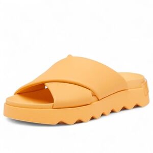 Sorel‎ VIIBE Crisscross Slide Sandals Womens Size 8.5 Yellow Ray Gum Strap NEW